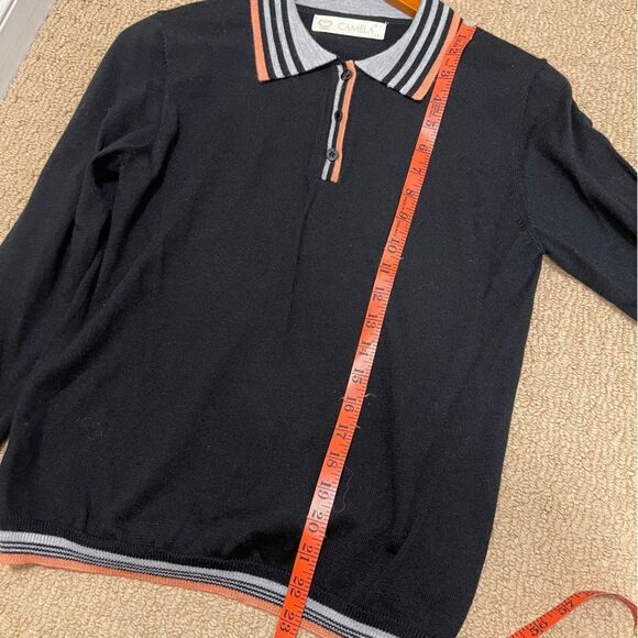 Vintage Camela Merino Wool Button-Collared Long Sleeve Polo Black Pink - Picture 8 of 9